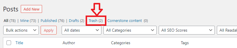 Trash option in wordpress post