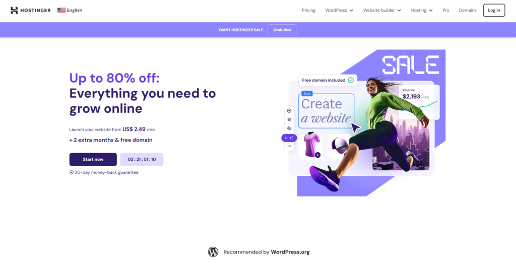 Home page of Hostinger best web Host