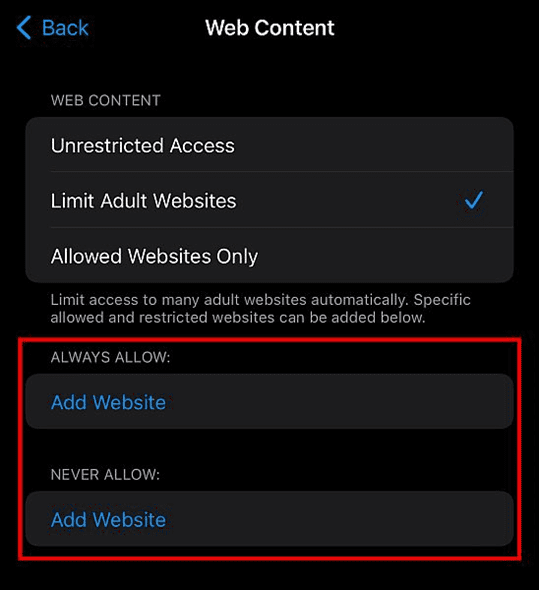 Iphone-setting-to-block-website