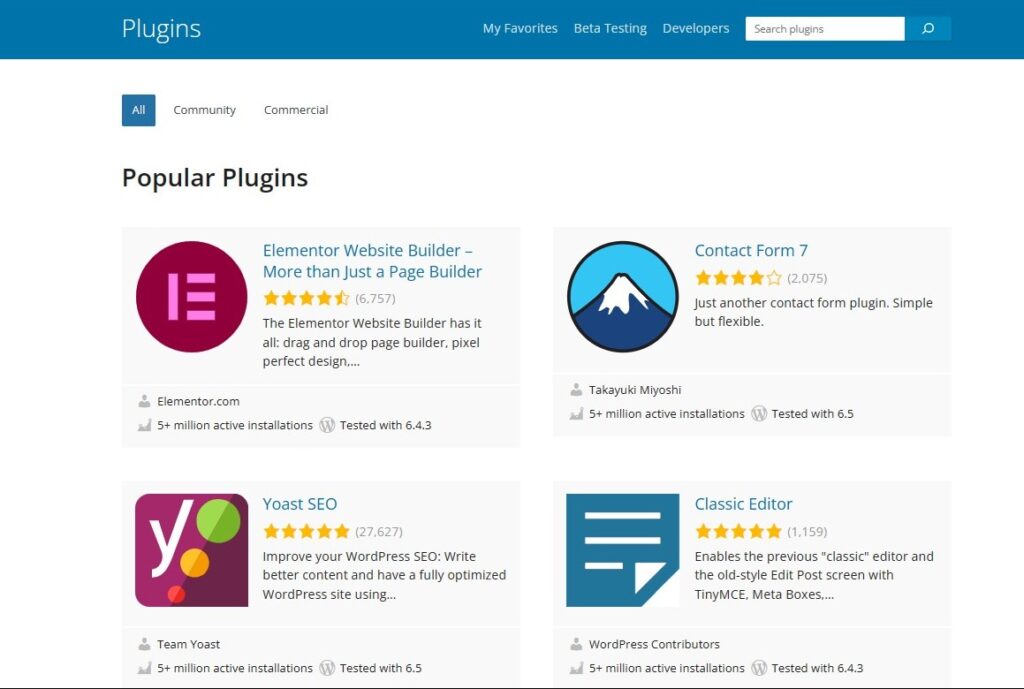 install plugins to create a website