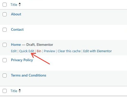 click on quick edit Change Page Title in WordPress