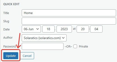 click on update to save changes after Changing Page Title in WordPress