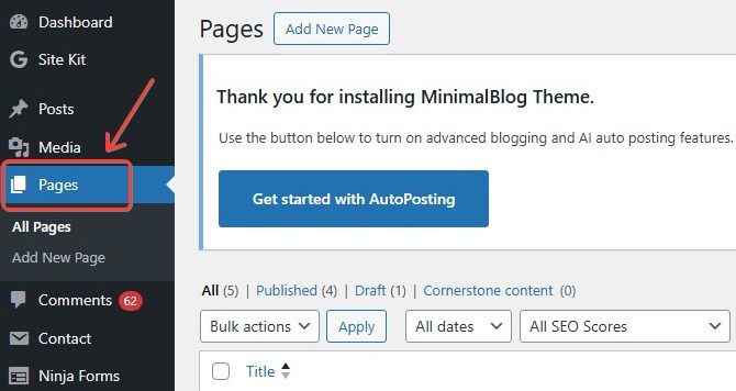 select page to Change Page Title in WordPress